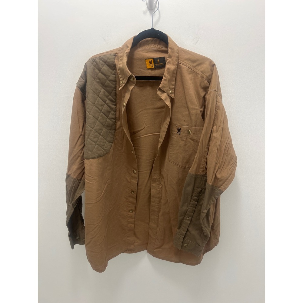 Browning Mens Shooting Shirt Tan Olive Quilted Shoulder Hunting Button Down XL